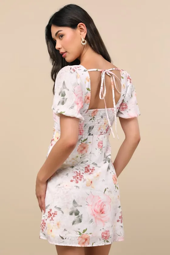 Kenlee Ivory Floral Puff Sleeve Mini Dress sold by Lulus product image thumbnail 2
