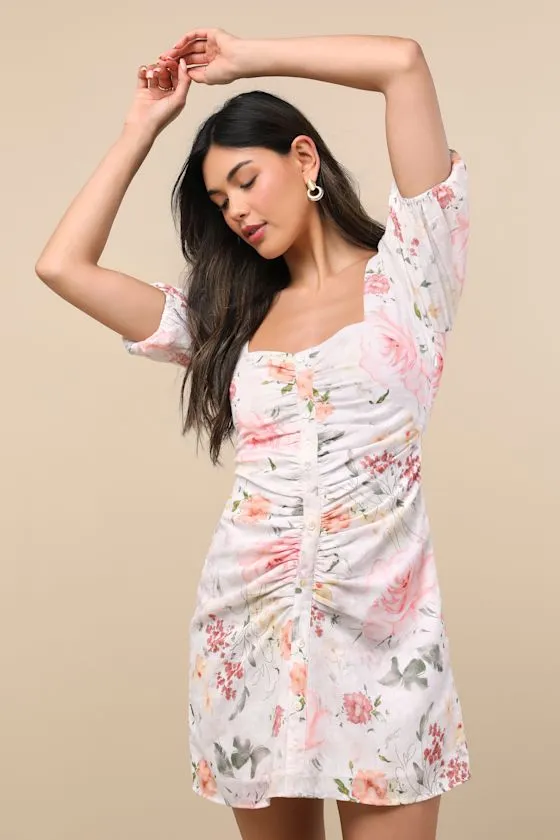 Kenlee Ivory Floral Puff Sleeve Mini Dress sold by Lulus product image thumbnail 4