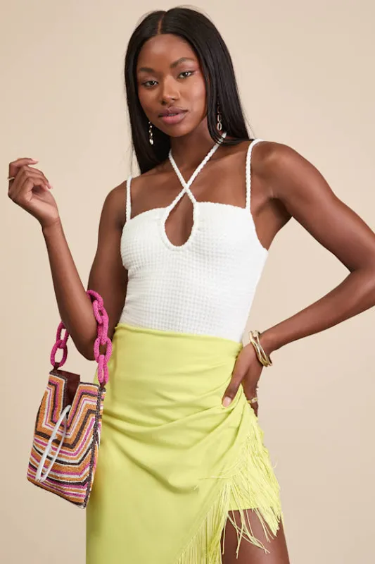 Lehua White Textured Knit Cutout Bodysuit sold by Lulus