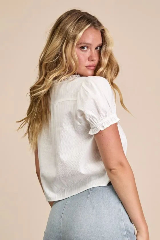 Kinsie White Puff Sleeve Button-Front Top sold by Lulus product image thumbnail 3