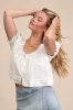 Kinsie White Puff Sleeve Button-Front Top sold by Lulus