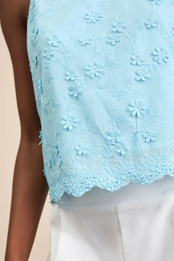 Pleasant Personality Blue Floral Embroidered Crew Neck Tank Top sold by Lulus product image thumbnail 4