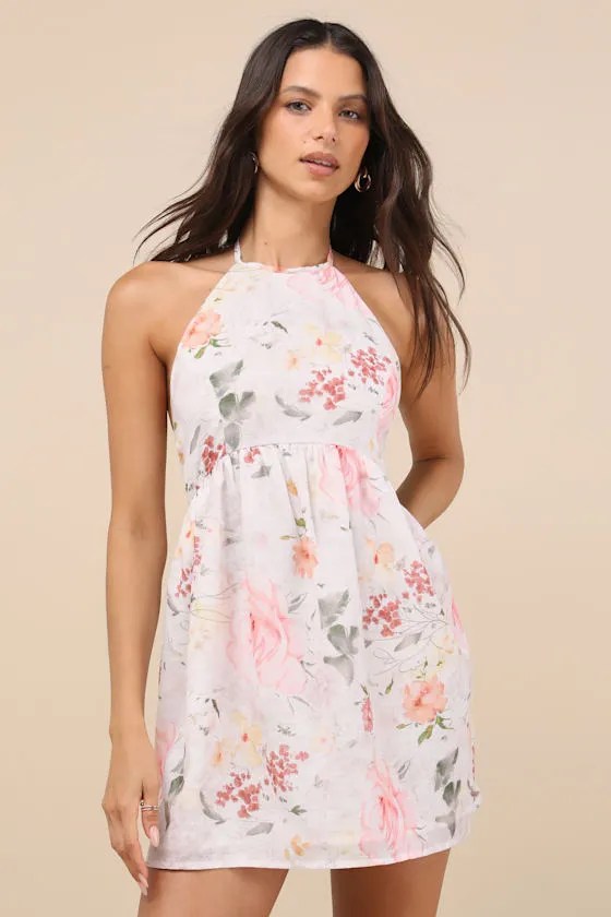 Alwynn Ivory Floral Halter Mini Dress sold by Lulus