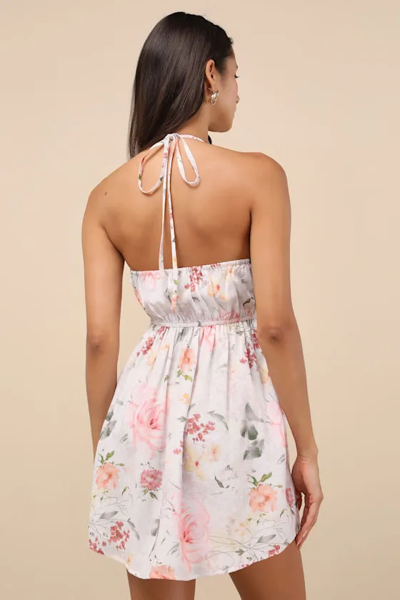 Alwynn Ivory Floral Halter Mini Dress sold by Lulus product image thumbnail 2