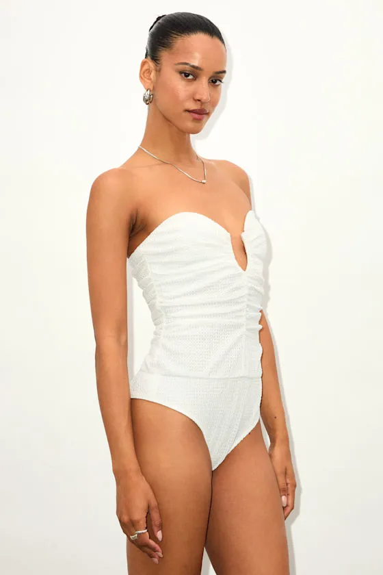 Muna White Textured Strapless Cutout U-Bar Bodysuit sold by Lulus product image thumbnail 4