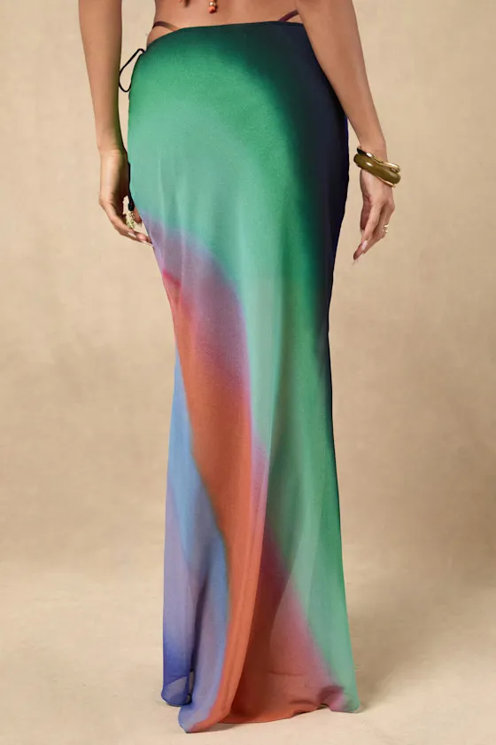 Kohanna Black Multi Chiffon Tie-Side Maxi Skirt Swim Cover-Up sold by Lulus product image thumbnail 4