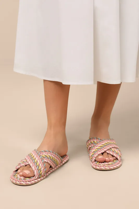 Saraya Miami Multi Woven Slide Sandals sold by Lulus