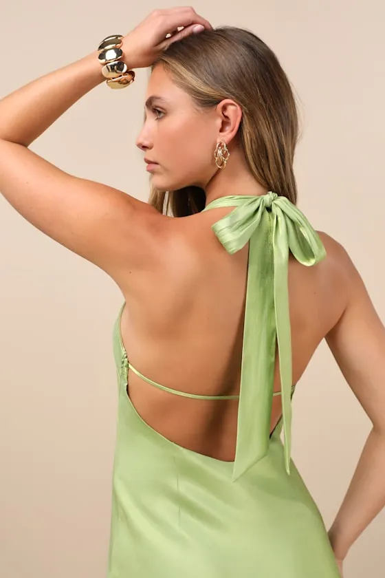 Lashay Light Green Satin Halter Mermaid Maxi Dress sold by Lulus product image thumbnail 4