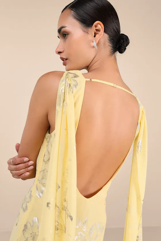 Sidonia Yellow and Gold Floral Cowl Sash Maxi Dress sold by Lulus