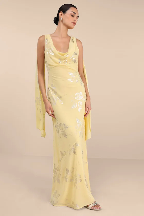 Sidonia Yellow and Gold Floral Cowl Sash Maxi Dress sold by Lulus product image thumbnail 2