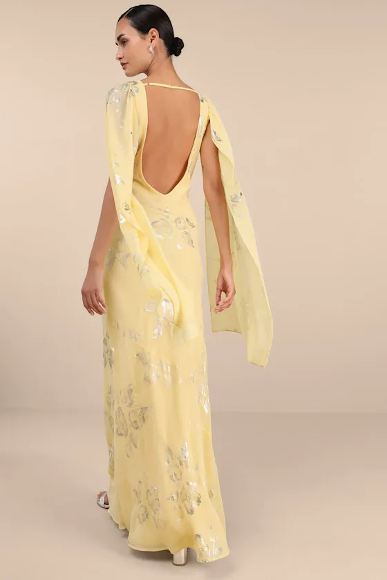 Sidonia Yellow and Gold Floral Cowl Sash Maxi Dress sold by Lulus product image thumbnail 3