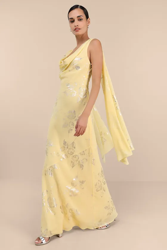 Sidonia Yellow and Gold Floral Cowl Sash Maxi Dress sold by Lulus product image thumbnail 4