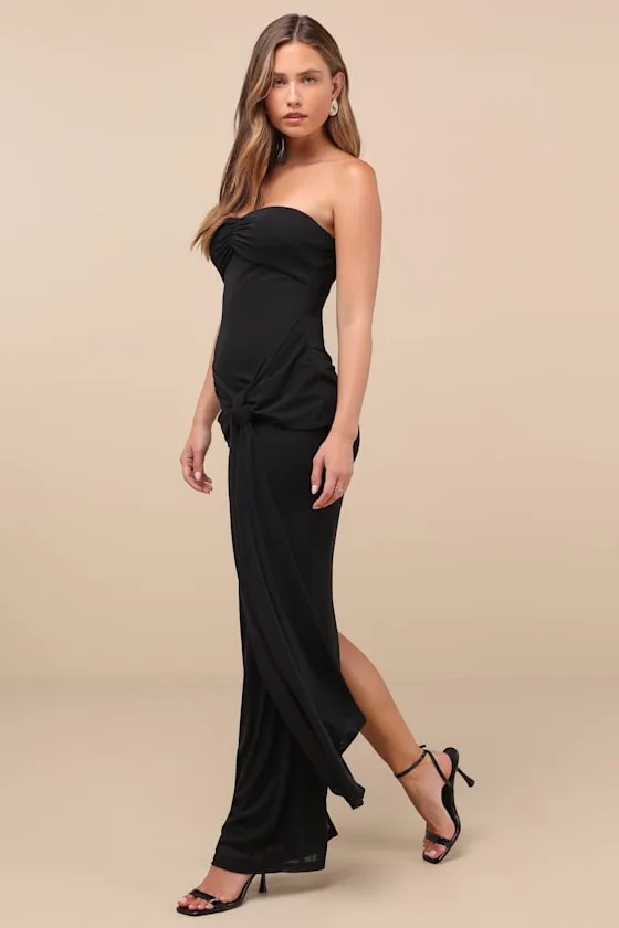 Kaisla Black Knotted Strapless Mermaid Maxi Dress sold by Lulus product image thumbnail 4