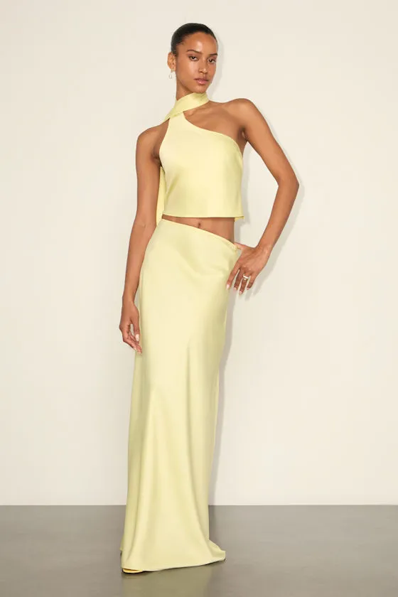 Marabella Light Yellow Satin High-Rise Maxi Skirt sold by Lulus