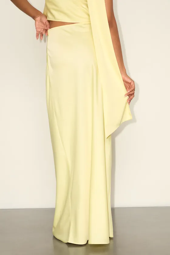 Marabella Light Yellow Satin High-Rise Maxi Skirt sold by Lulus product image thumbnail 3