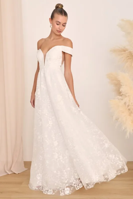 Fairytale Love Story White Lace Off-the-Shoulder Maxi Dress sold by Lulus
