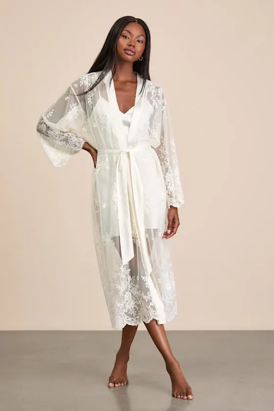 Leonor Ivory Satin Slip and Lace Robe Set sold by Lulus product image thumbnail 3