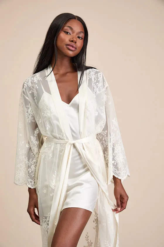 Leonor Ivory Satin Slip and Lace Robe Set sold by Lulus product image thumbnail 4