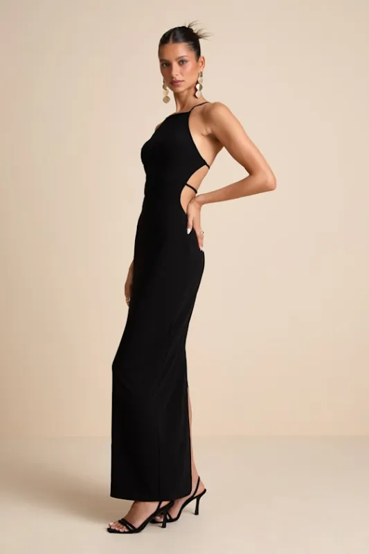 Annina Black Cutout Column Maxi Dress sold by Lulus