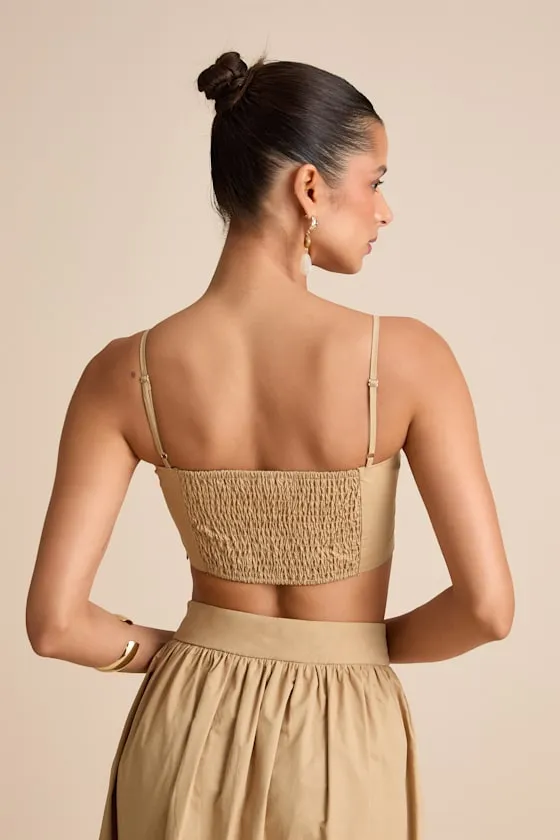 Marina Tan Pleated Cotton Cami Crop Top sold by Lulus product image thumbnail 2