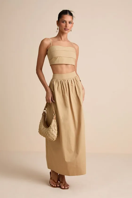 Marina Tan Pleated Cotton Cami Crop Top sold by Lulus product image thumbnail 3