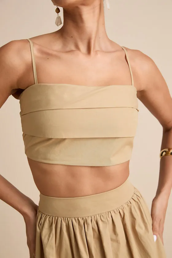 Marina Tan Pleated Cotton Cami Crop Top sold by Lulus product image thumbnail 4