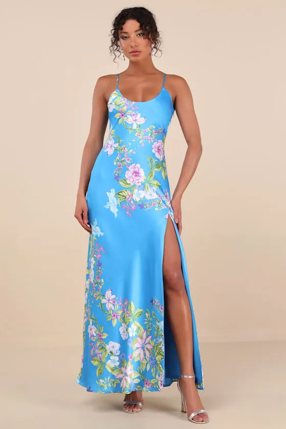 Donna Blue Floral Sleeveless Slip Maxi Dress sold by Lulus