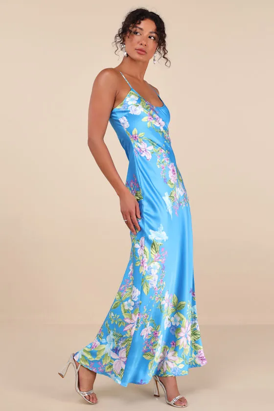 Donna Blue Floral Sleeveless Slip Maxi Dress sold by Lulus product image thumbnail 3