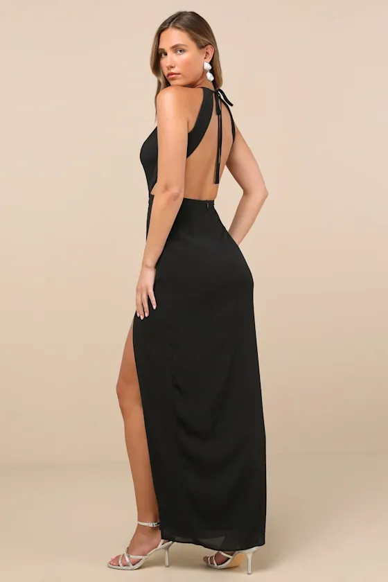 Nettie Black Halter Backless Maxi Dress sold by Lulus product image thumbnail 2