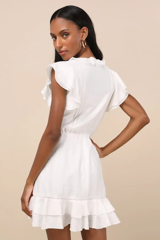 Tanaya White Flutter Sleeve Tiered Mini Dress sold by Lulus product image thumbnail 3