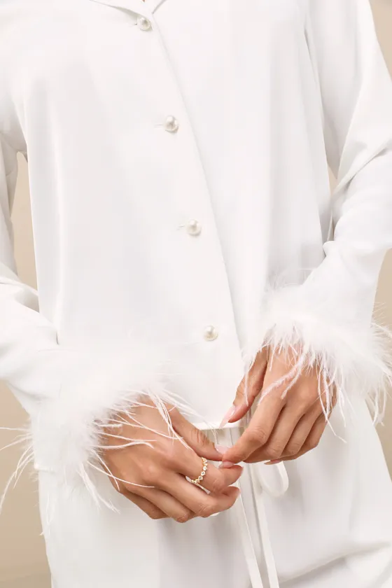 Lindon Ivory Satin Feather Two-Piece Pajama Set sold by Lulus product image thumbnail 2