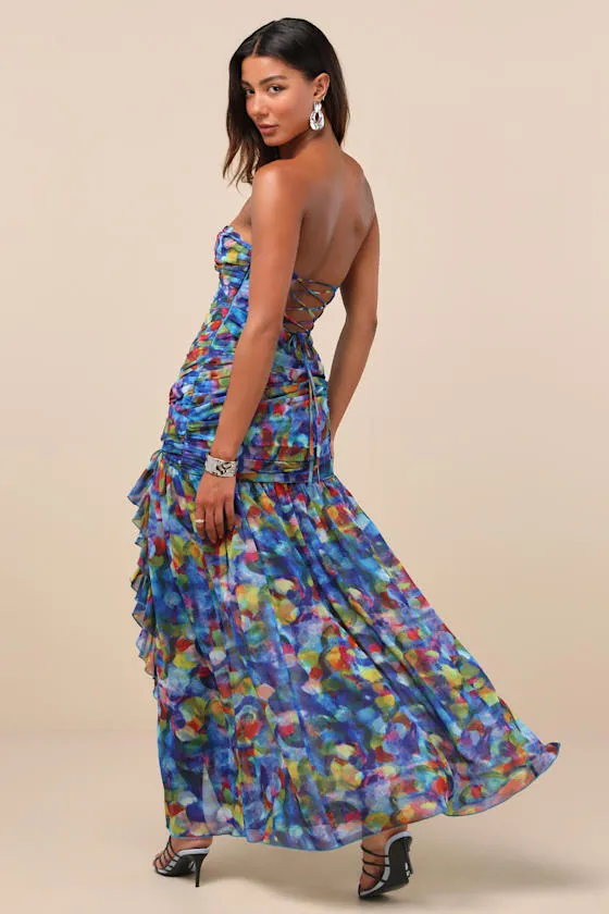 Jeniah Blue Multi Abstract Print Drop Waist Maxi Dress sold by Lulus product image thumbnail 3