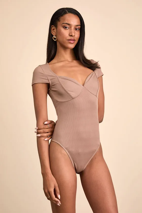 Jacqueline Taupe Ribbed Knit Short Sleeve Bodysuit sold by Lulus product image thumbnail 4