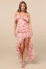 Tameron Pink Floral Ruffled High-Low Maxi Dress sold by Lulus