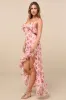 Tameron Pink Floral Ruffled High-Low Maxi Dress sold by Lulus
