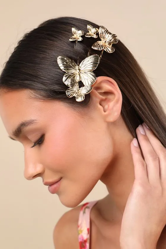 Lycan Gold Butterfly Five-Piece Hair Pin Set sold by Lulus