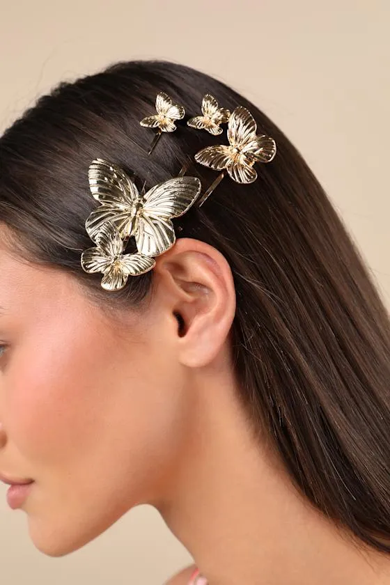 Lycan Gold Butterfly Five-Piece Hair Pin Set sold by Lulus product image thumbnail 2