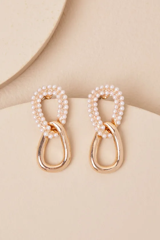Lalita Gold Pearl Drop Earrings sold by Lulus
