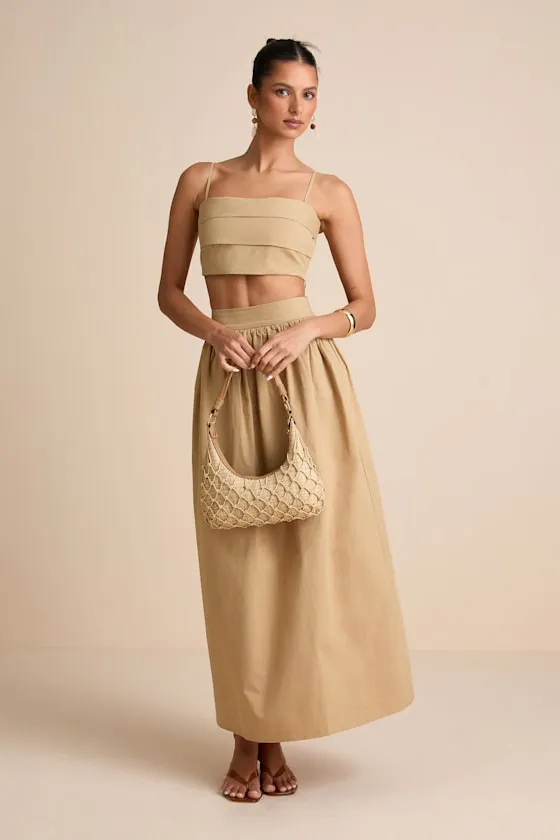 Marina Tan Cotton High-Rise Maxi Skirt sold by Lulus