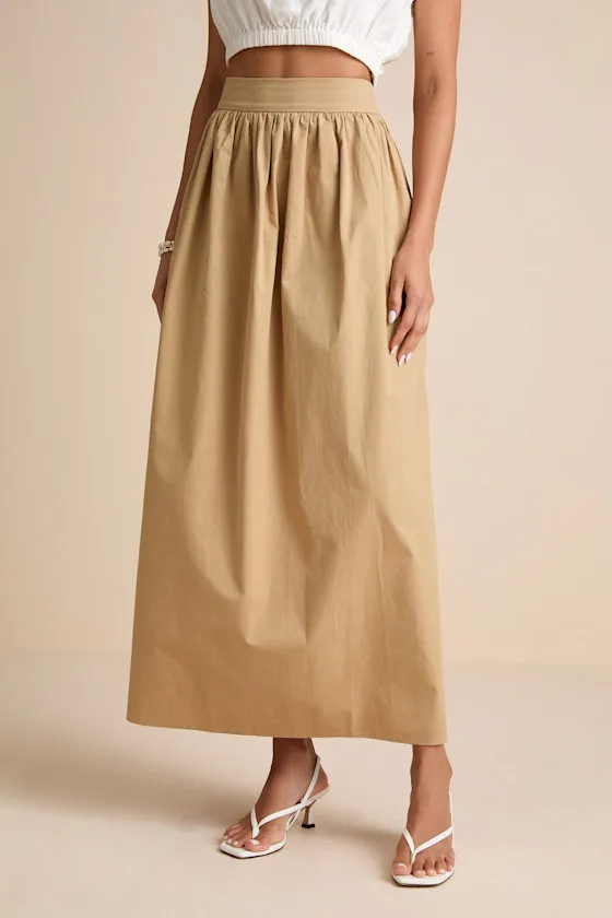 Marina Tan Cotton High-Rise Maxi Skirt sold by Lulus product image thumbnail 2