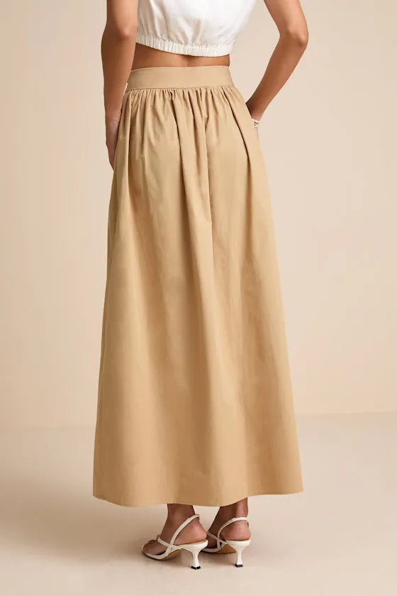 Marina Tan Cotton High-Rise Maxi Skirt sold by Lulus product image thumbnail 3