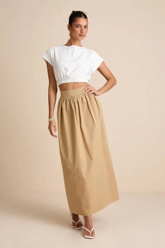 Marina Tan Cotton High-Rise Maxi Skirt sold by Lulus product image thumbnail 4