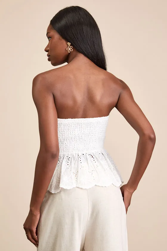 Ahura White Eyelet Embroidered Peplum Strapless Top sold by Lulus product image thumbnail 3