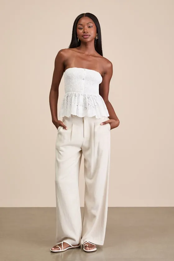 Ahura White Eyelet Embroidered Peplum Strapless Top sold by Lulus product image thumbnail 4