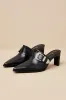Isabetta Black Pointed-Toe Buckle Mules sold by Lulus