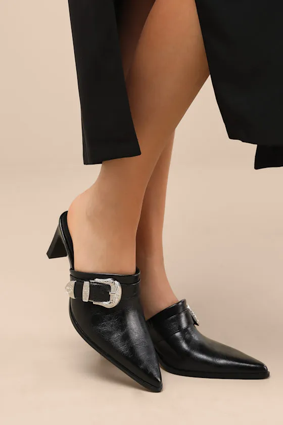 Isabetta Black Pointed-Toe Buckle Mules sold by Lulus product image thumbnail 3
