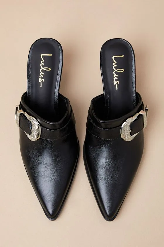 Isabetta Black Pointed-Toe Buckle Mules sold by Lulus product image thumbnail 4