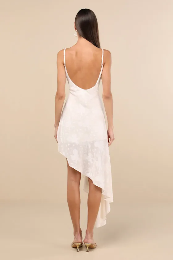 Lilla Ivory Floral Jacquard Asymmetrical Midi Dress sold by Lulus product image thumbnail 4