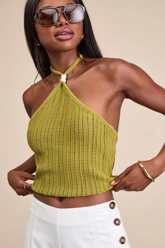 Serena Olive Green Sweater Knit Halter Top sold by Lulus product image thumbnail 2