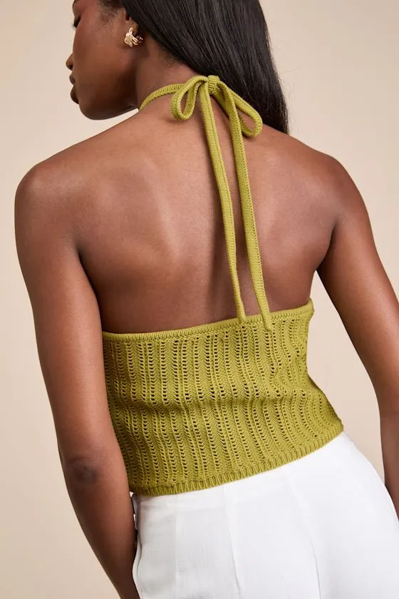 Serena Olive Green Sweater Knit Halter Top sold by Lulus product image thumbnail 3